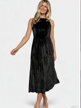 NWT Baltic Born Octavia Velvet Midi Dress Size Large, Black